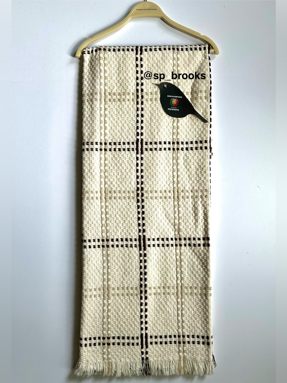 🎁Piscatextil Throw Blanket - Dash Check Cotton Portugal Throw Cream & Chocolate